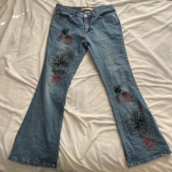 Vintage Y2K indie boho Joe Boxer low rise flare jeans firework studs size 11 - Picture 1 of 8